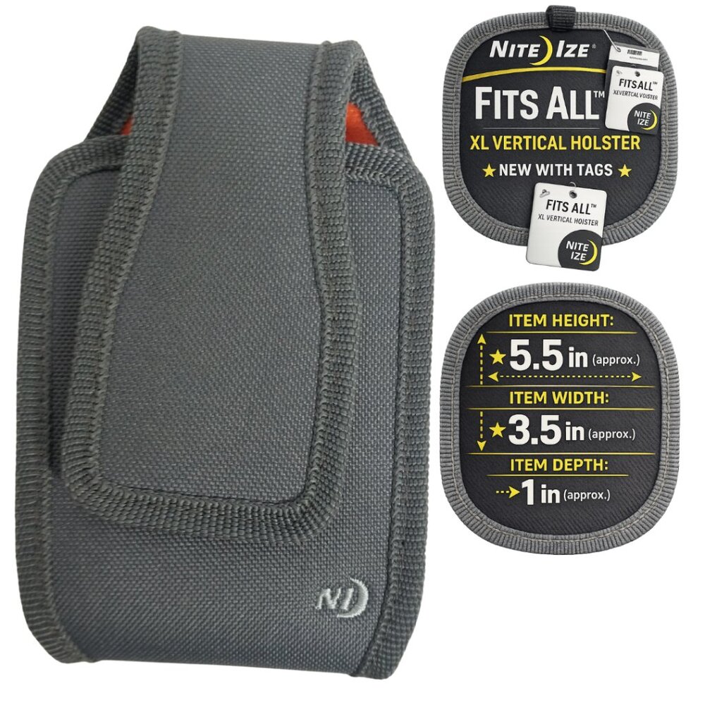 Nite Ize Clip Case XL Vertical Holster Gray Fixed Belt Clip Phone Pouch NWT